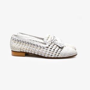 PERTINI Woven Leather Flats White/Grey/Bronze Size US 8 / EU 39 Made in Spain
